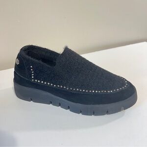 Bernie Mev Suede Slip-On Loafers Size 38 Rhinestones Black Textured Whimsigoth